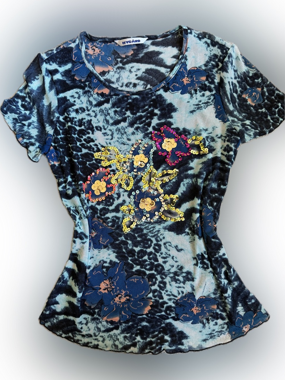 Nygård Sequined Floral Mesh Top